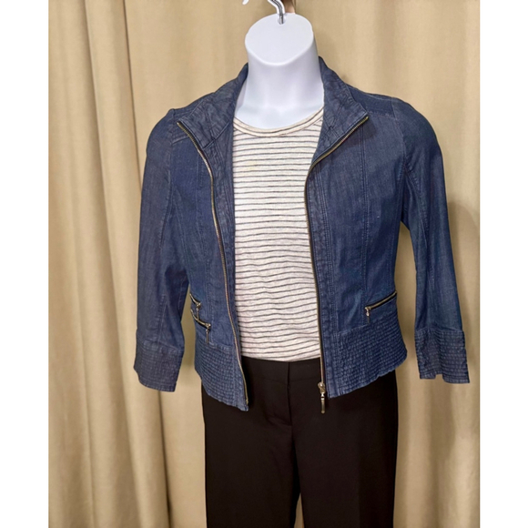 Women's White House Black Market Cropped Denim Jacket, M, Blue - Picture 6 of 10